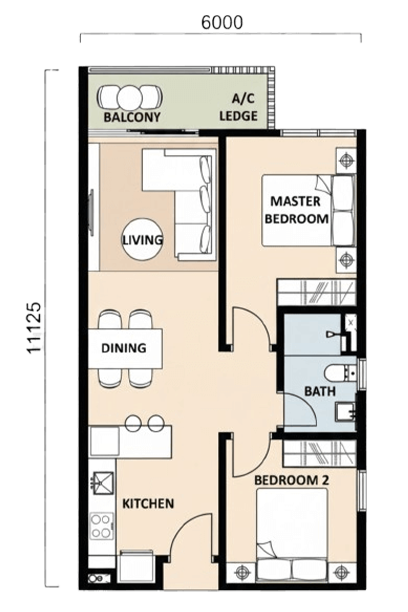 2R1B - 695sq.ft
