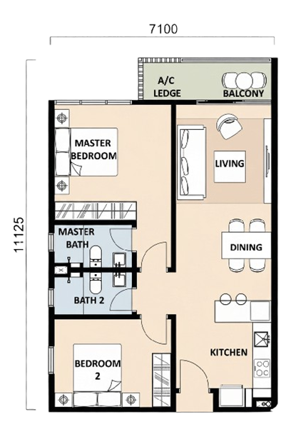 2R2B - 814sq.ft