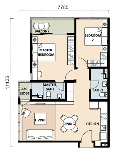2R2B - 850sq.ft