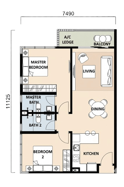 2R2B - 859sq.ft